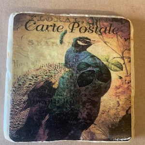 Single French Vintage shabby chic Italian Stone Travertine coasters - decoupage