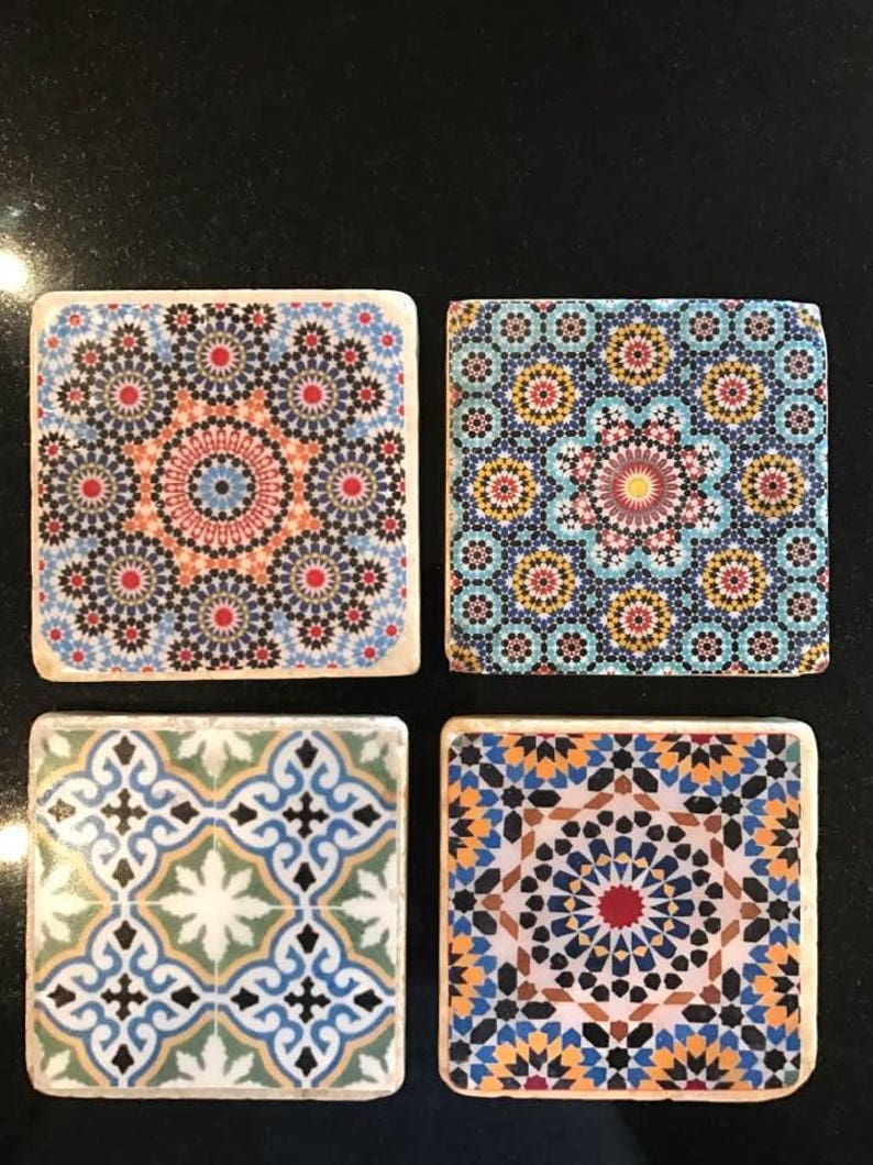 Handmade set of 4 moroccan travertine stone coasters