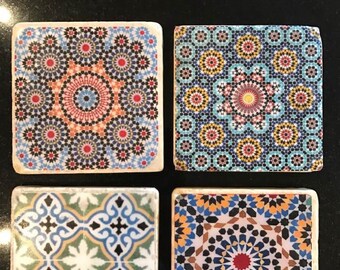 Handmade Natural Travertine Natural Stone Morrocan coaster set of 6
