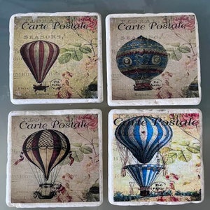 Single French Vintage shabby chic Italian Stone Travertine coasters - decoupage