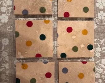 6 Emma Bridgewater inspide coasters travertine stone coasters- Handmade decoupage
