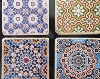 Handmade Natural Travertine Natural Stone Morrocan coaster set of 4