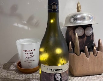 Upcycled 19 Crimes Wine Bottle Light with Cool White LEDs