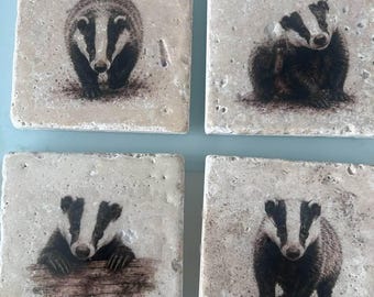Badger coasters - Exclusive to us Handmade Natural Travertine Natural Stone set of 4