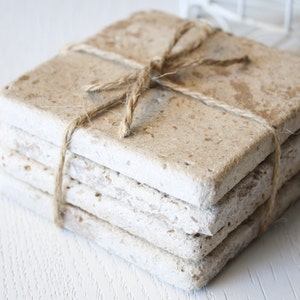 Rustic Plain Natural Travertine Stone Coasters x 4- Hand finished great gift idea