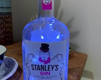 Upcycled Stanley's Gin Bottle Light with Cool White LEDs
