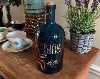 Upcycled King Solo Gin Bottle Lamp, Cool White LED Lights