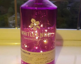 Whitley Rhubarb & Ginger 0% Gin Bottle Cool White LED Lights