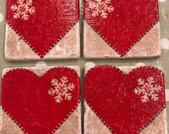 Handmade love heart coasters