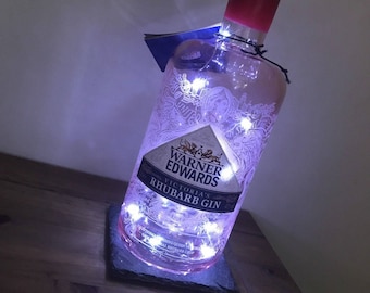 Upcycled Warner Edwards Gin Bottle Lamp, Cool White LED Lights