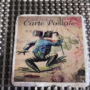 Single French Vintage shabby chic Italian Stone Travertine coasters - decoupage