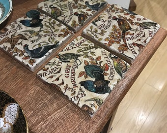 Handmade Natural Travertine Natural Stone Game Birds decoupage coaster set of 4