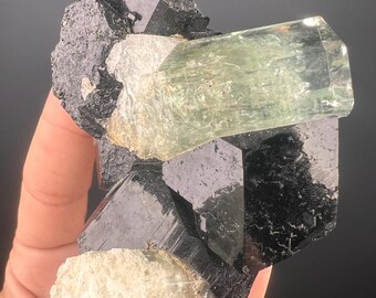 Aquamarine with Black Tourmaline Crystal Specimen