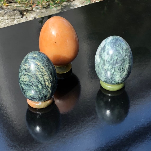 Set of 3 Polished Natural Stone Egg Etsy