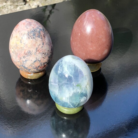 Set of 3 Polished Natural Stone Egg Etsy