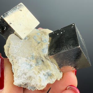 Two Pyrite Cubes on Matrix! Cubic Form Pyrite Crystal, Cubic Pyrite Mineral Specimen