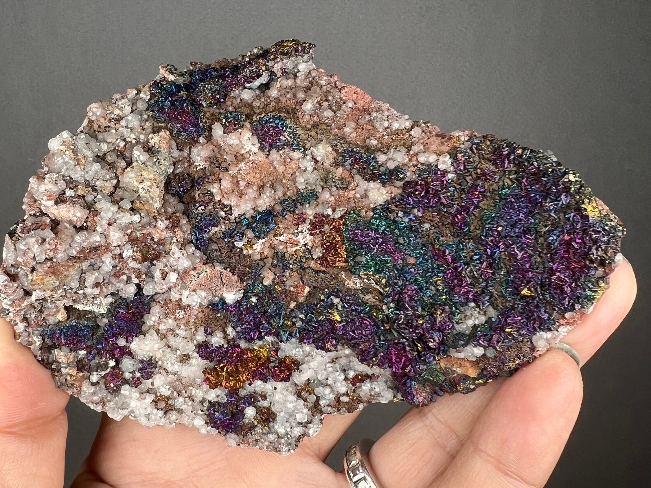 Rainbow Bornite With Calcite Specimen: Natural Multicolor Crystal ...