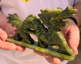 Green Jade Dragon Carving: Feng Shui Luck Statue
