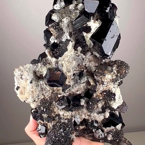 Huge Size!Black Tourmaline Crystal with Cassiterite with UV Reactive Hyalite Opal  from  Erongo Mountain, Namibia