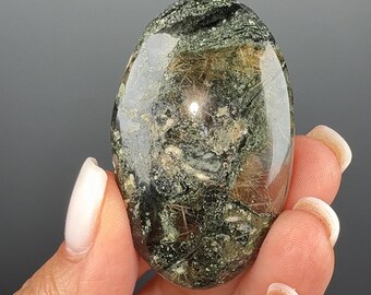 Himalayan Rutile Quartz with Green Chlorite Palm Stone