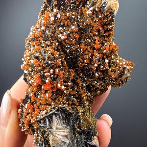 Black Barite With Red Vanadinite Crystal Specimen From Morocco