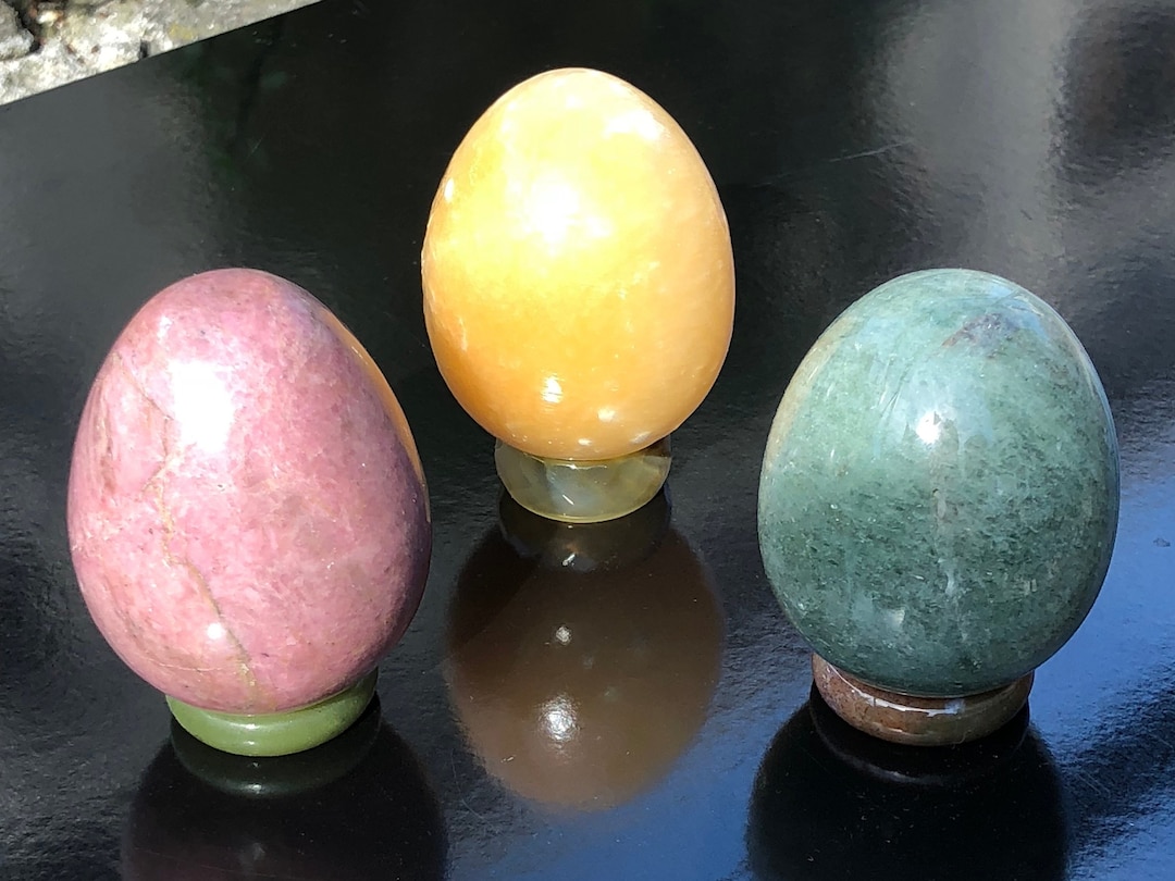 Set of 3 Polished Natural Stone Egg Etsy