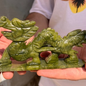 Green Jade Dragon Carving: Feng Shui Luck, 17cm
