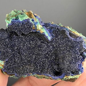 Natural Silky Druzy Azurite Crystal , Natural Blue Azurite Crystal with Green Malachite Crystal Specimen