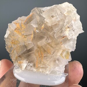 May include: A cluster of clear, faceted crystals with a golden hue. The crystals are arranged in a random, organic pattern, creating a unique and eye-catching display.