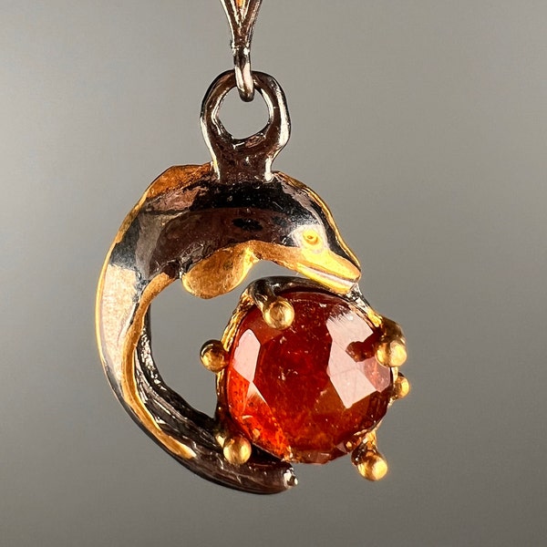 The Stone of Leadership!Dolphin Necklace,Special Design, Sunstone Crystal Pendant, 925 Sterling Silver