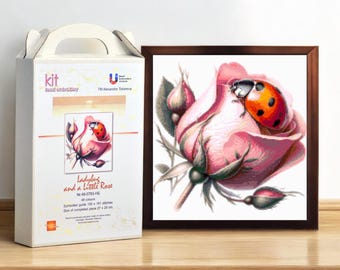 Ladybug and a Little Rose Bead Embroidery Kit, Complete DIY Kit for Bead Embroidery, Craft Passion