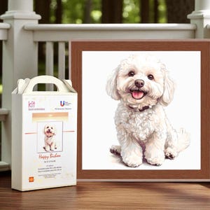 Bead Embroidery Kit Happy Bichon, Maltipoo DIY Craft, Set Full, Hand Embroidery
