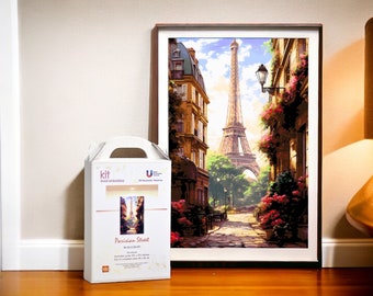 Bead embroidery kit Parisian Street, Eiffel Tower, Gift Complete DIY Craft Set, Hand Embroidery Paris Design