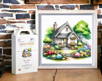 Bead embroidery kit Cozy Nook, Wonderful house Gift kit, Complete DIY Craft Set for Bead embroidery, hand embroidery designs.