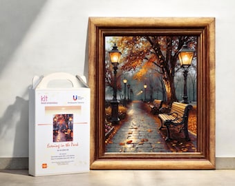 Bead Embroidery Kit Evening in the Park. Full Beaded Cross Stitch on Aida Fabric, Art craft DIY beadwork pattern