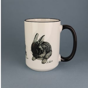 Adorable Bunny Sketches, Bunny Mug, Rabbit Mug, Cute Rabbit Drawing, Gift for Bunny Lover, Gift for Rabbit Owner, Bunny Lovers Gift, USA image 1