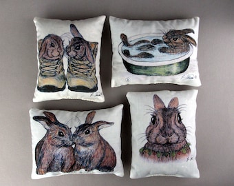 Print of Original Art, Cute Rabbit Sketches, Gift for Rabbit Owner, cedar sachet, lavender pillow, balsam sachet, Bunny Boogie, Made in USA