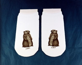 Women's Socks, Woodchuck Art, Woodchuck Artwork, Print of Original Art, Wearable Art, Woodchuck Socks, Art on Socks, Woodchuck Drawing