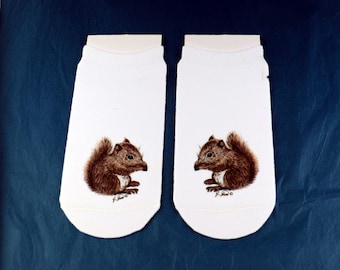 Maine Wildlife Art, Women's Socks, Squirrel Art, Squirrel Artwork, Print of Original Art, Wearable Art, Squirrel Socks, Squirrel Lovers Gift