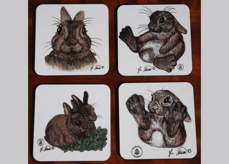 Bunny Art, Bunny Home Décor, Bunny Coaster, Gift for Bunny Lover, Gift for Rabbit Owner, Bunny Drawing, Bunny Artwork, Print of Original Art image 1