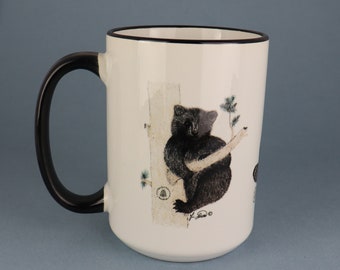 Adorable Wildlife Sketches, Bear Mug, Squirrel Mug, Raccoon Mug, Animal Lovers Gift, Squirrel Gifts, Raccoon Gifts, 15 ounce Mug, USA Made
