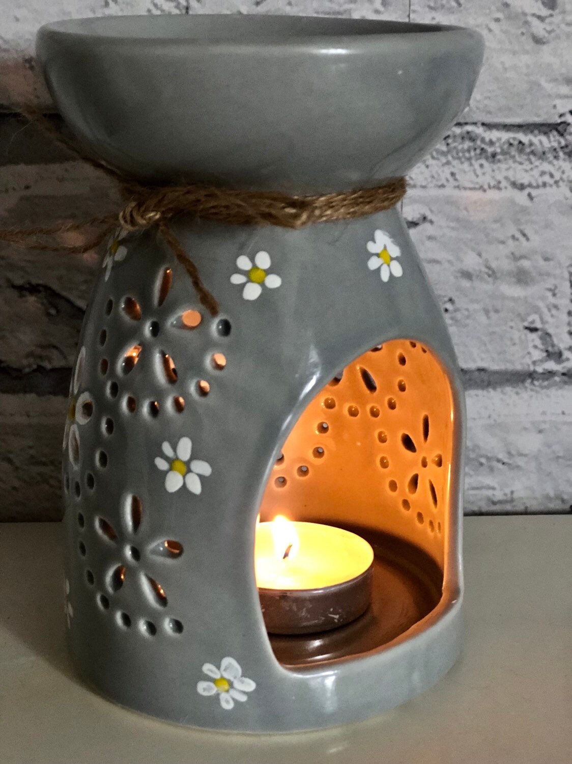 Wax Burner Grey Ceramic Oil Burner Grey Ceramic Daisy Burner Etsy UK