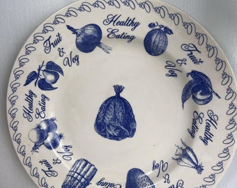 Plato llano Copeland y Garrett Spode "Comida saludable, frutas y verduras"