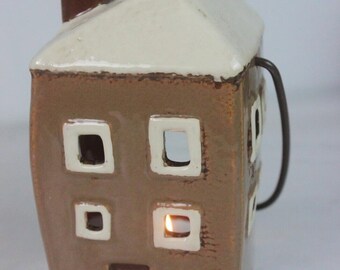 Rustic Tea Light Holder House Lantern With Handle, Shabby Chic Decor