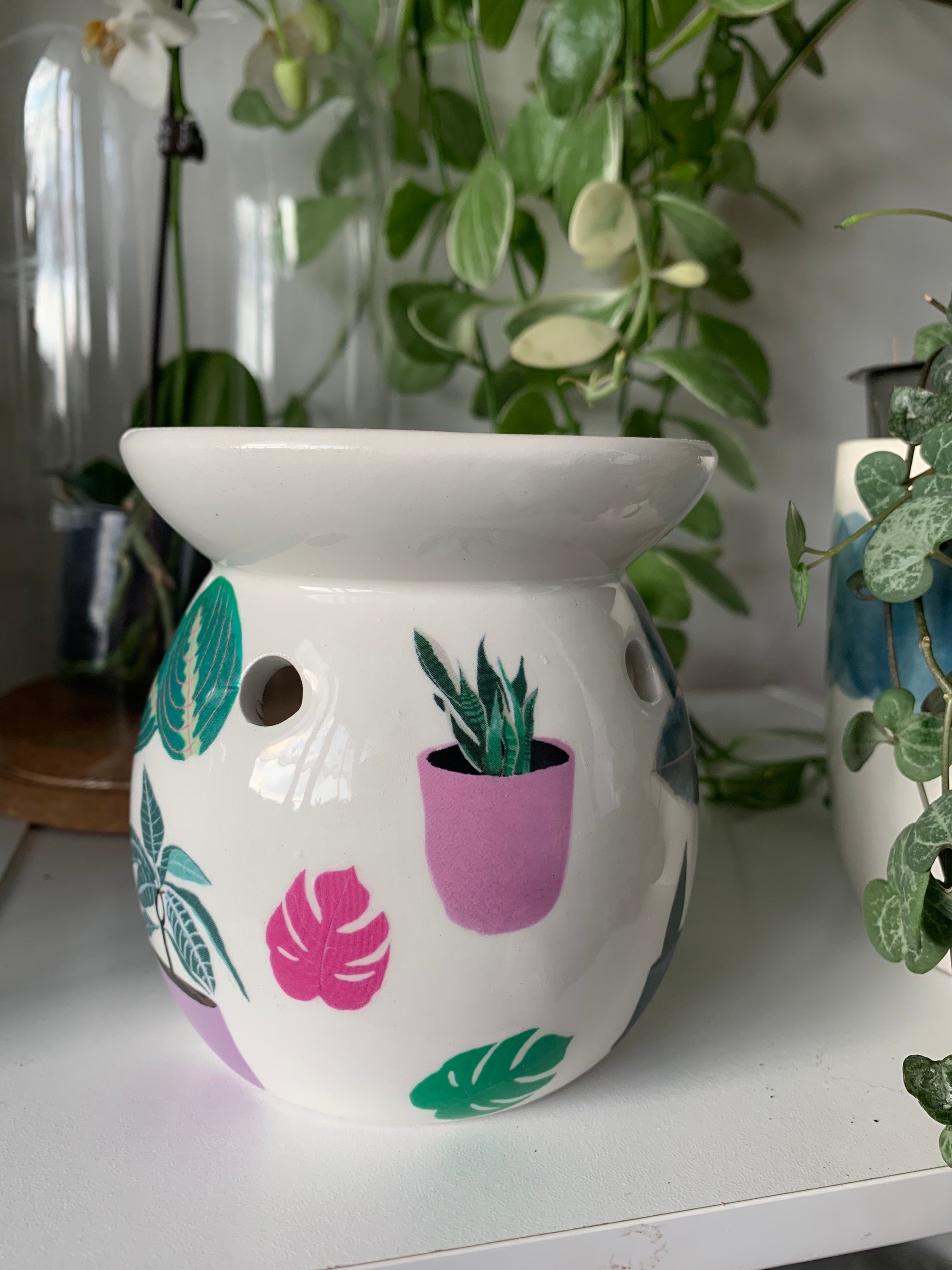 Brûleur à Cire Design de Plante d'intérieur, Brûleur Huile, Décoré La Main, Végétal