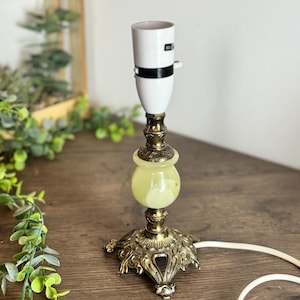Vintage Brass Lamp Green Onyx Stem Ornate Decorative Table Light - Needs Rewire