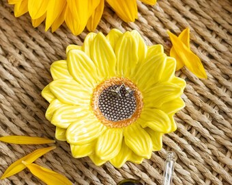 Sunflower Ceramic Trinket Dish – Cute Floral Jewellery Holder, Ring Dish, Spring Home Decor