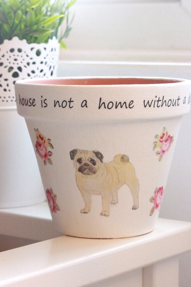 Pug home decor Pug terracotta plant pot Gift for pug Etsy