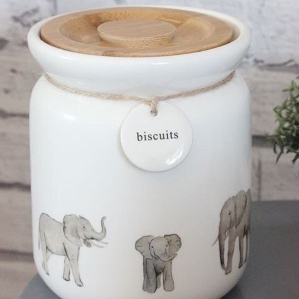 Elephant biscuit canister , elephant cookie canister , elephant kitchen storage , safari decor,