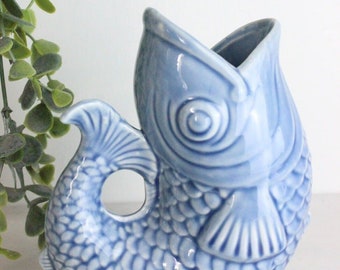Porcelain Fish Vase - Blue Grey - gluggle jug - fish decor